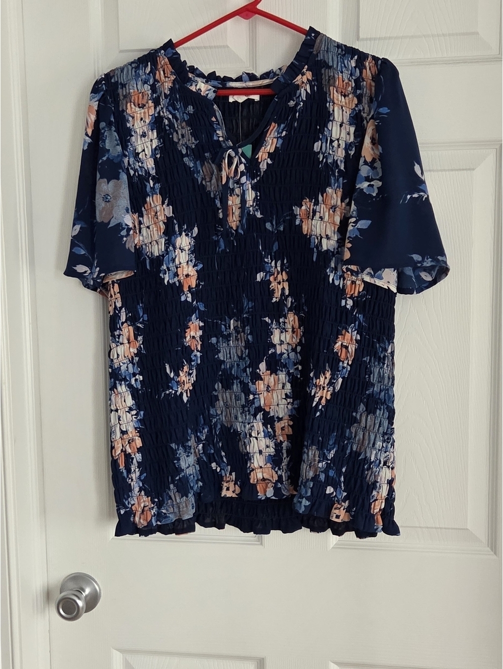 Maurices Navy Blue Floral Smocked Blouse Size 1X